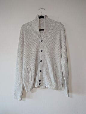 M Dartmoor Men's Grey Ribbed Cashmere Cardigan